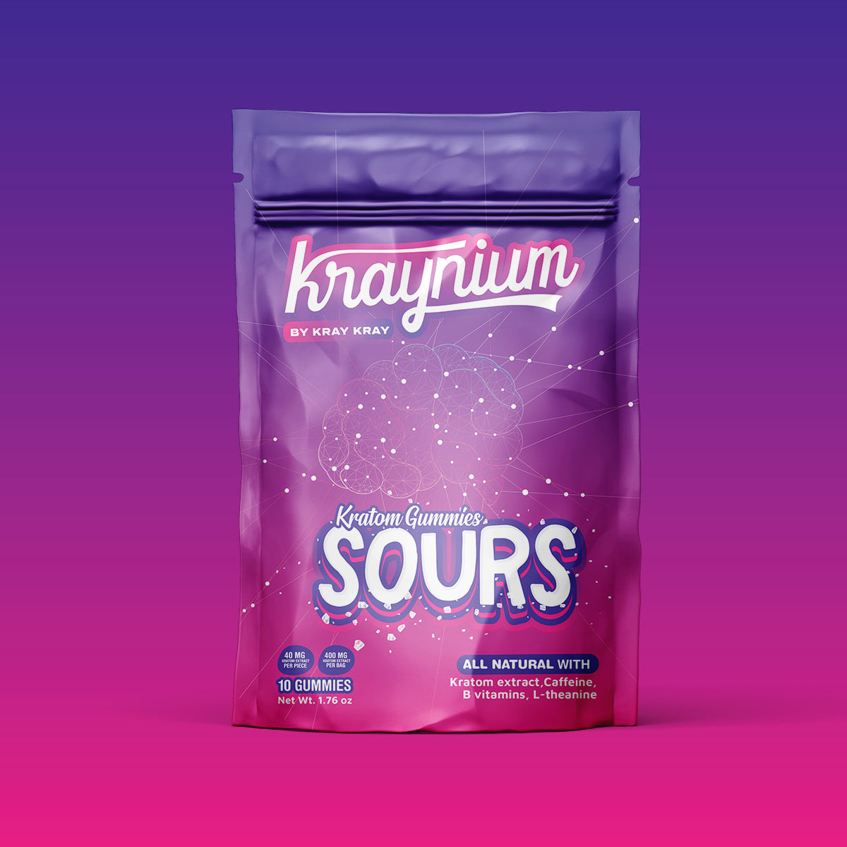 Kraynium by Kray Kray kratom gummies Sours, 10-gummy bag, front