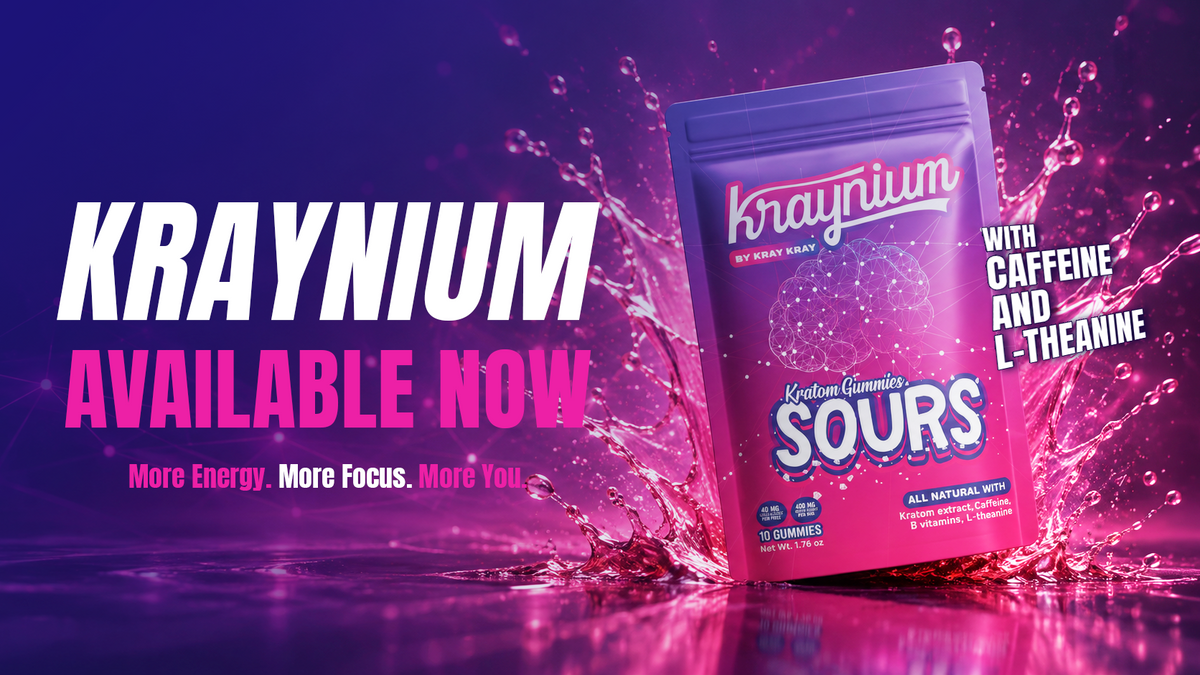 Kraynium by Kray Kray, available now: kratom gummies Sours with caffeine and L-theanine
